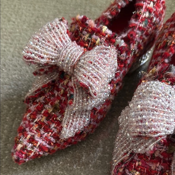 Jeffrey Campbell Red and White Polka Dot Flats with Plush Bows - Picture 6 of 6